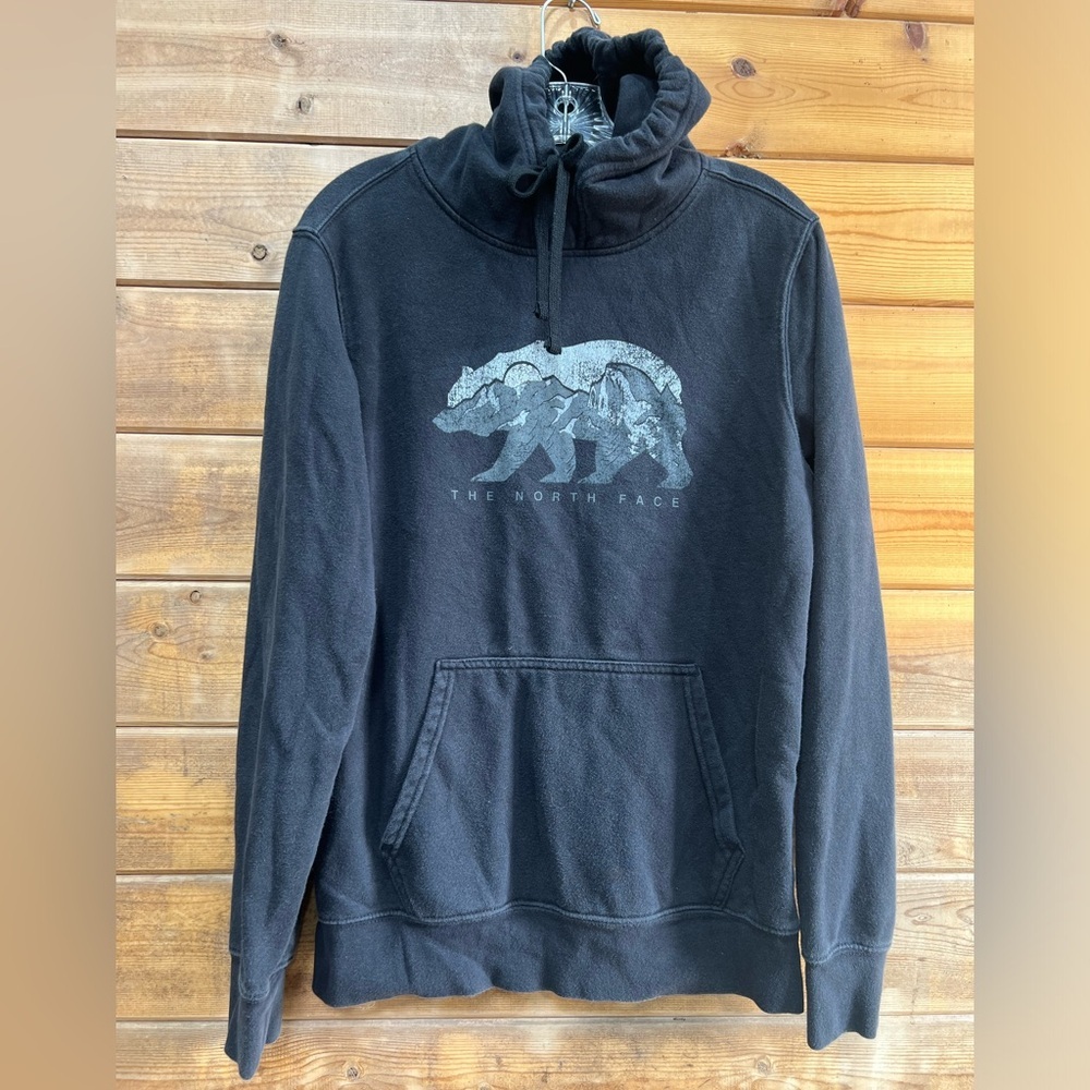 The North Face Graphic Hoodie Sweater Sweatshirt Black Gray Size Small